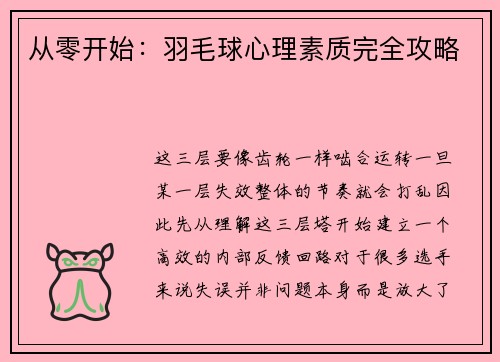从零开始：羽毛球心理素质完全攻略