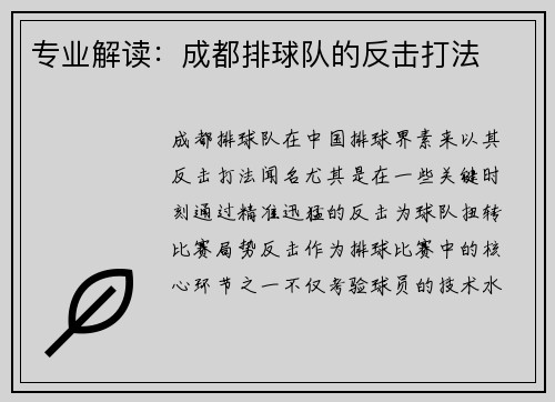 专业解读：成都排球队的反击打法