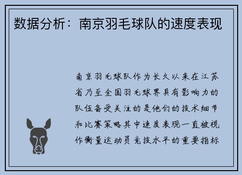 数据分析：南京羽毛球队的速度表现